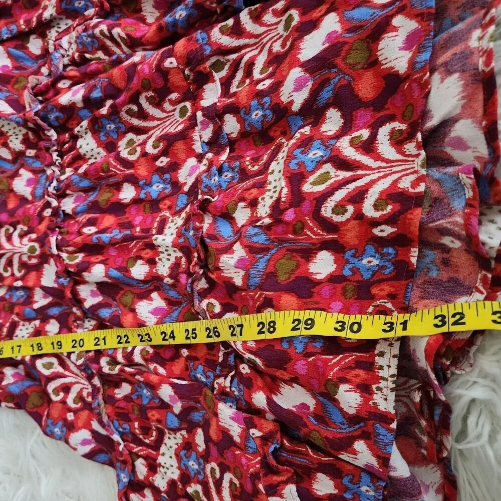 Anthropologie Robin Floral Ruffle Tiered Mini Dress Size XS‎ Oversized Pink Red